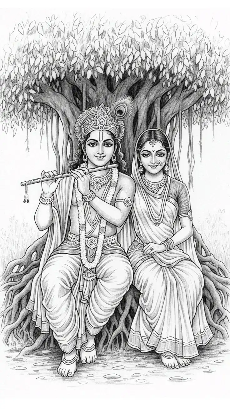 radha krishna drawing