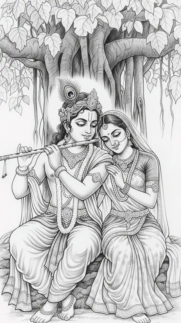 radha krishna drawing