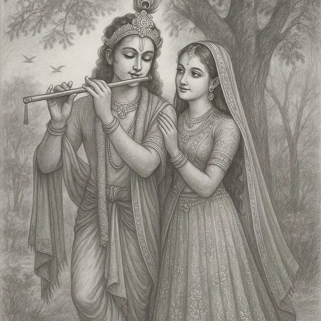 radha krishna drawing