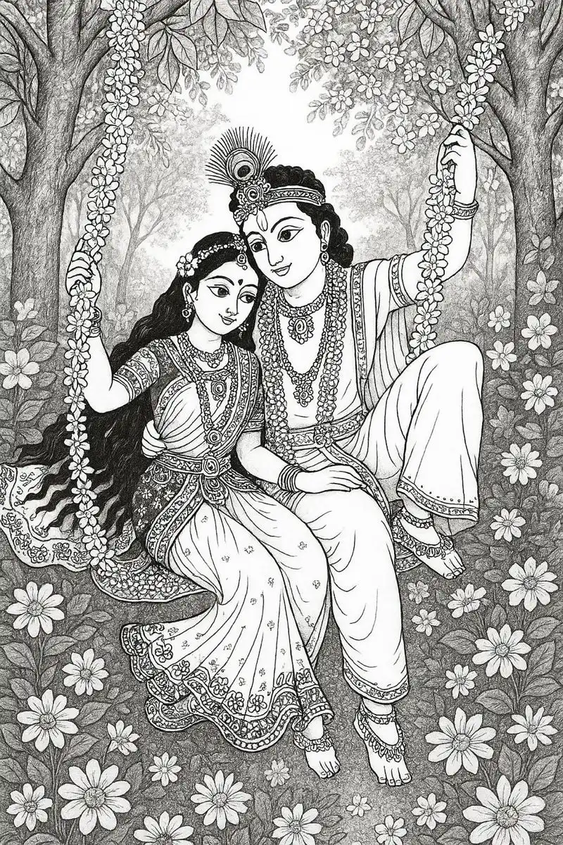radha krishna drawing