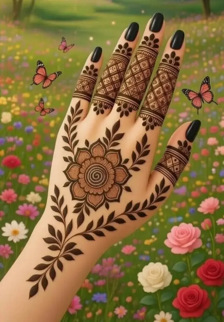 unique mehndi design back hand