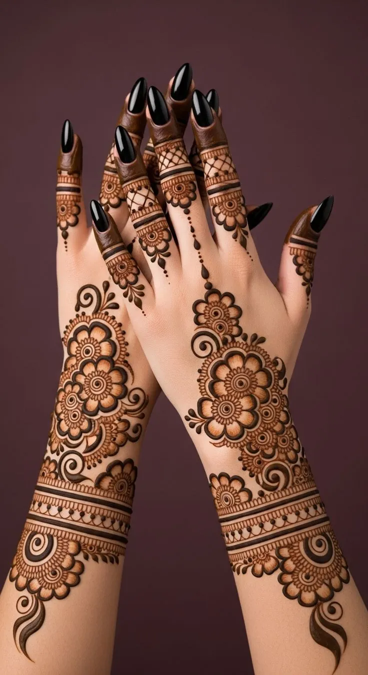 unique mehndi design back hand